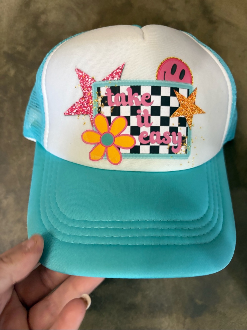 OTTO Teal & White 'Take It Easy' Trucker Hat